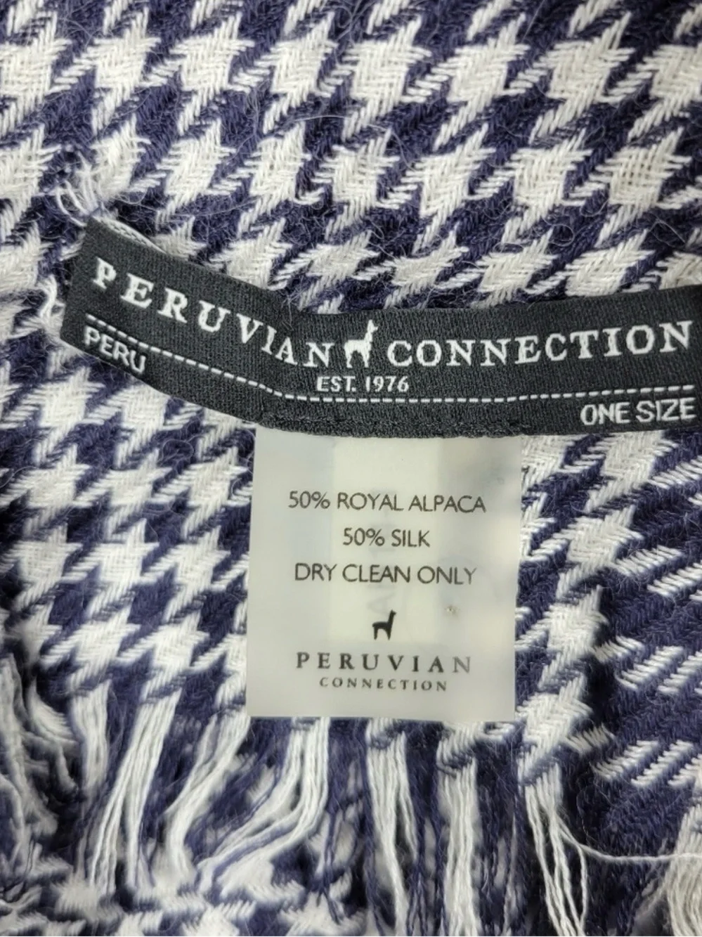 Peruvian Connection Blue White Plaid Gingham Alpaca Silk Scarf